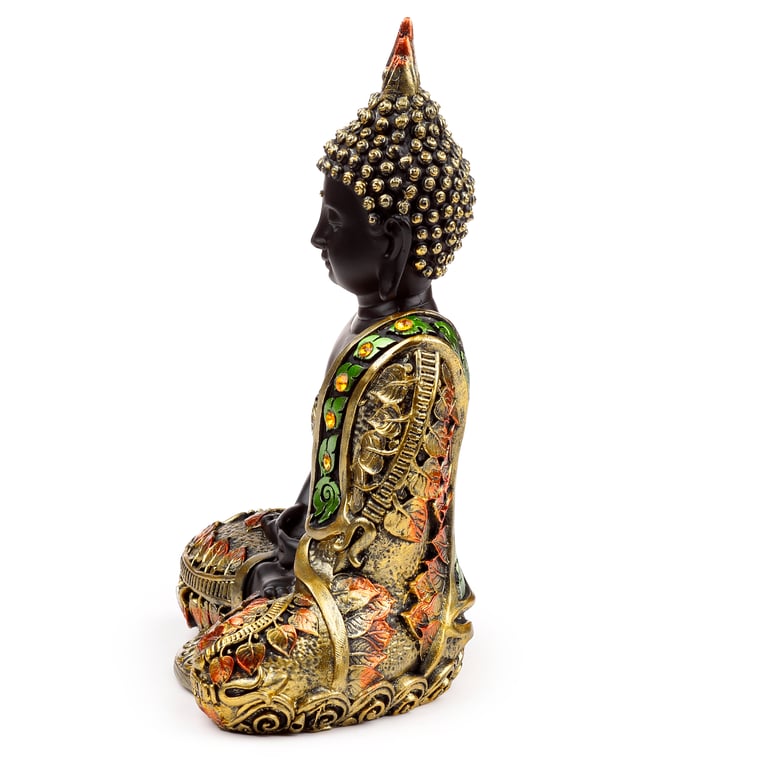 Decorative Black & Orange Gold Thai Buddha - Resin Contemplation Statue
