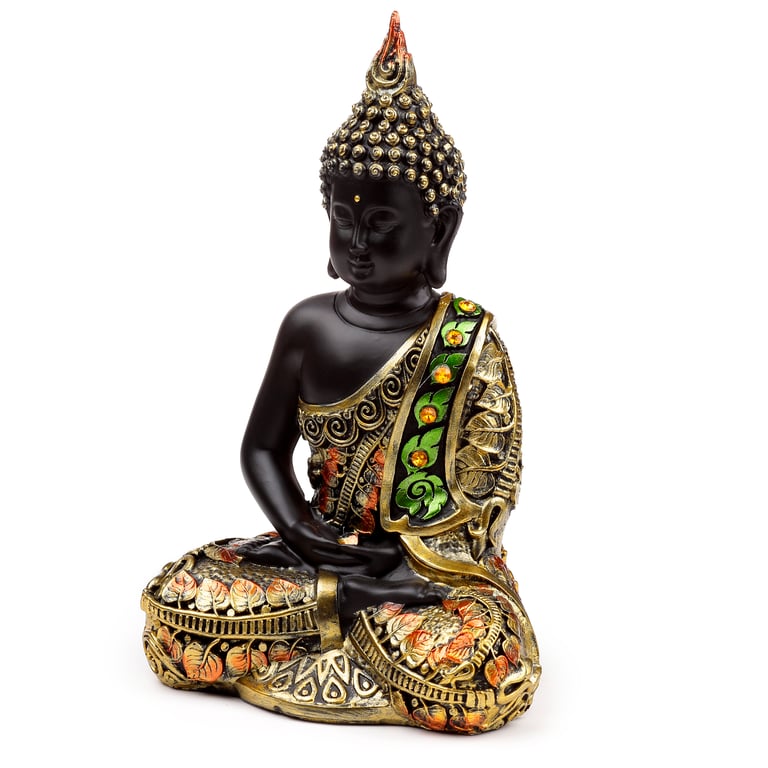 Decorative Black & Orange Gold Thai Buddha - Resin Contemplation Statue