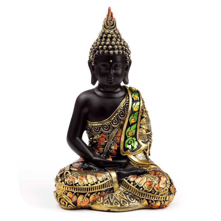 Decorative Black & Orange Gold Thai Buddha - Resin Contemplation Statue