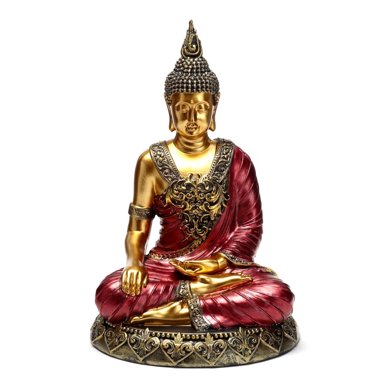 Thai Red Gold Resin Buddhist Figurine for Meditation and Contemplation Decoration
