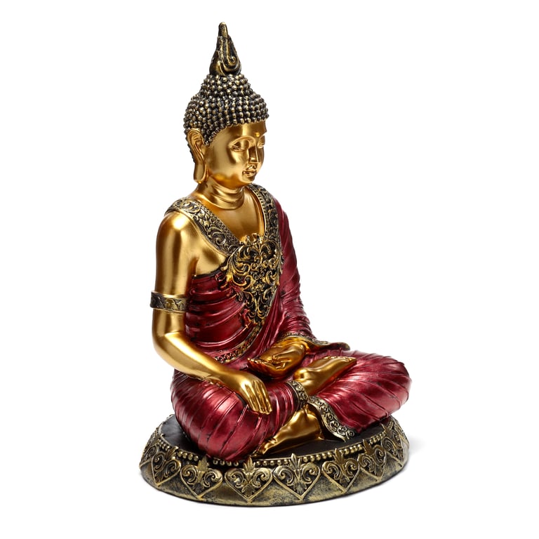 Thai Red Gold Resin Buddhist Figurine for Meditation and Contemplation Decoration