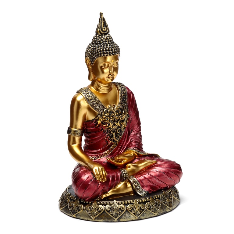 Thai Red Gold Resin Buddhist Figurine for Meditation and Contemplation Decoration