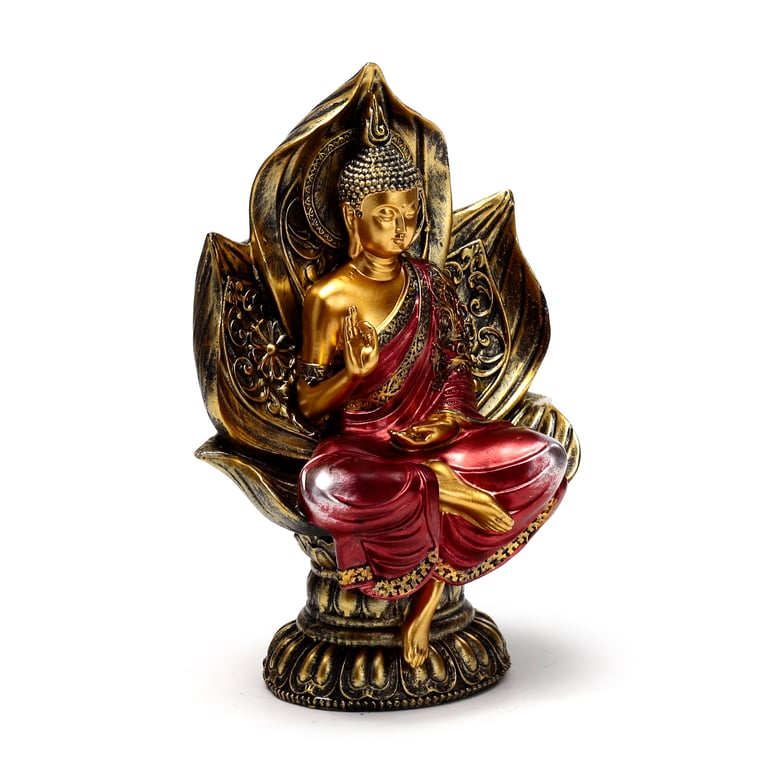 Thai Buddha Figurine - Resin Seated Red Gold Lotus Statue for Home Decor and Meditation