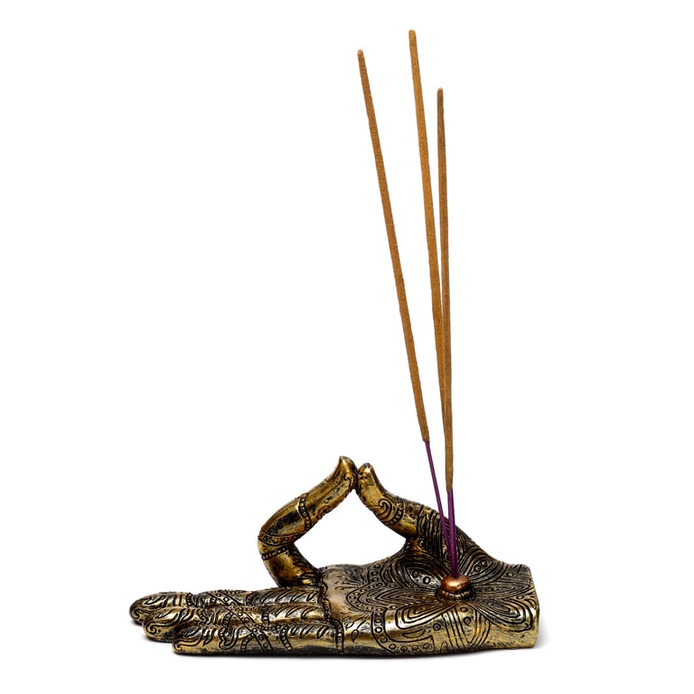 Ashcatcher Incense Stick Burner - Henna Buddha Hand Resin Holder