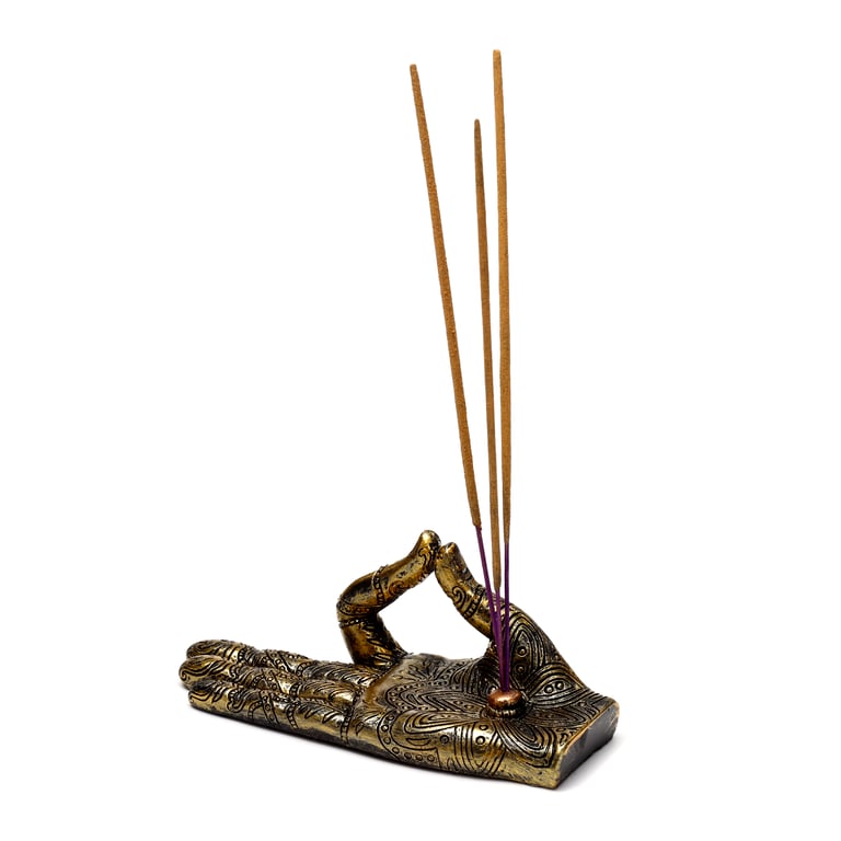 Ashcatcher Incense Stick Burner - Henna Buddha Hand Resin Holder