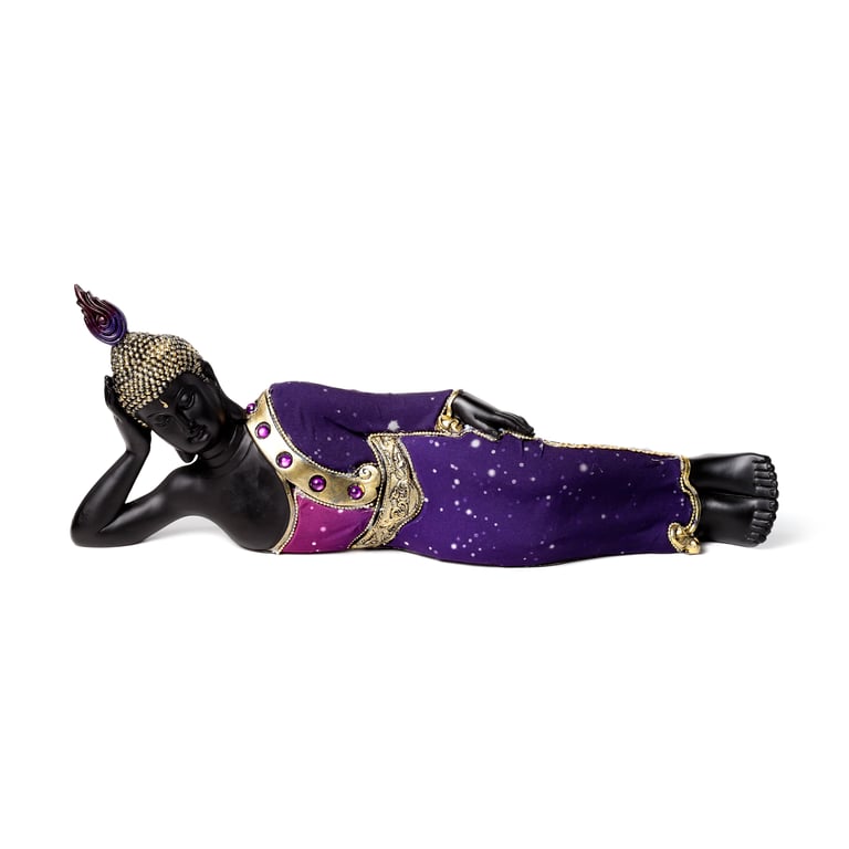 Purple & Black Reclining Resin Buddha Figurine Decorative Home Decor Statue