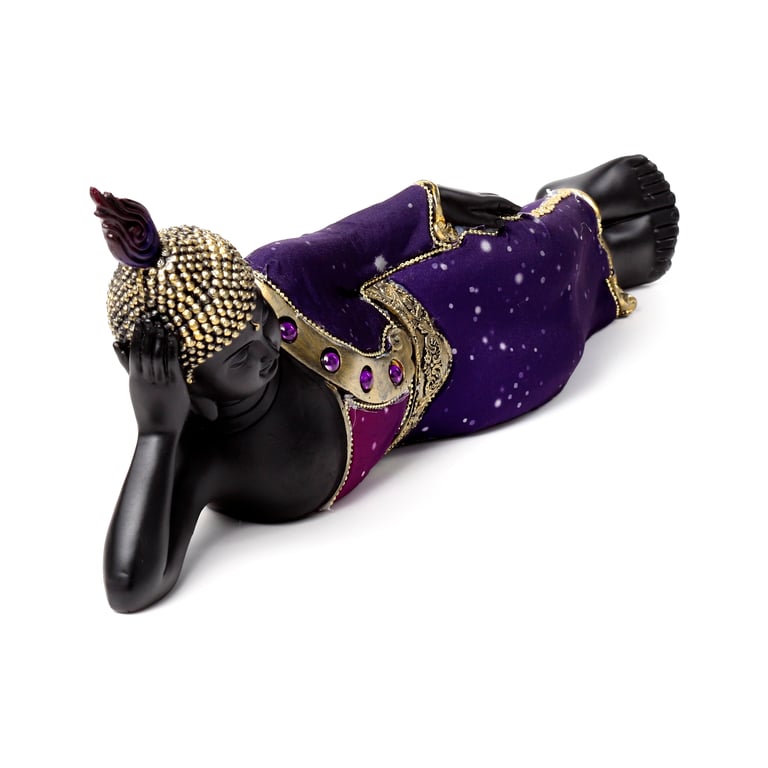 Purple & Black Reclining Resin Buddha Figurine Decorative Home Decor Statue