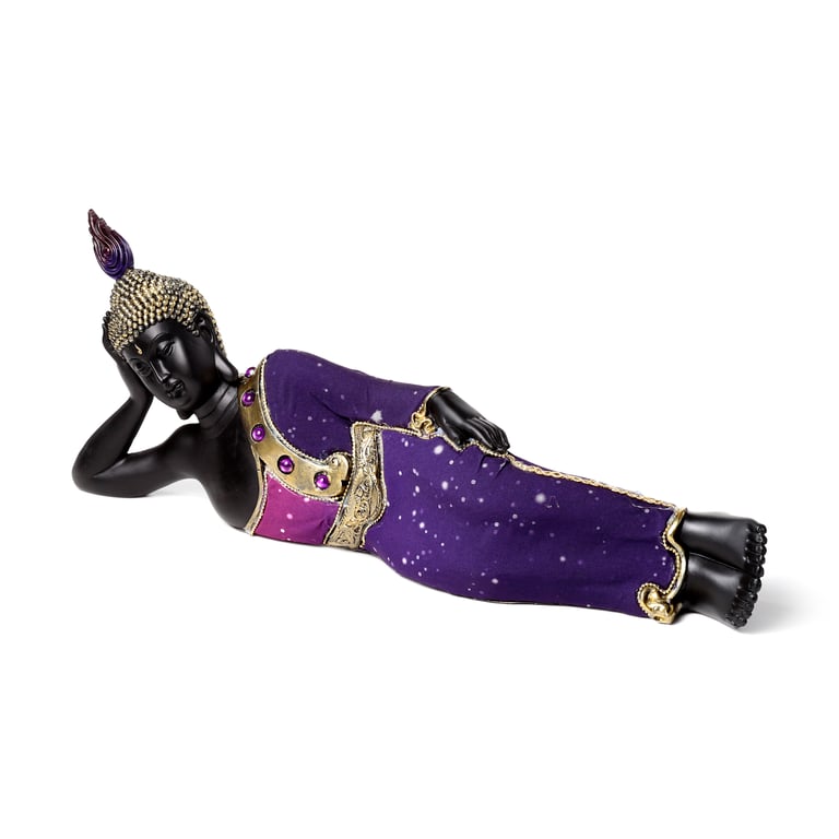 Purple & Black Reclining Resin Buddha Figurine Decorative Home Decor Statue