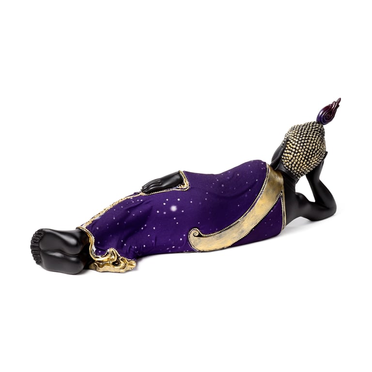 Purple & Black Reclining Resin Buddha Figurine Decorative Home Decor Statue