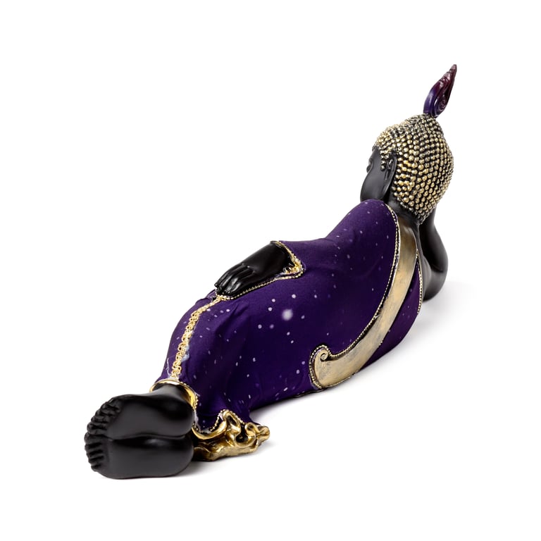 Purple & Black Reclining Resin Buddha Figurine Decorative Home Decor Statue