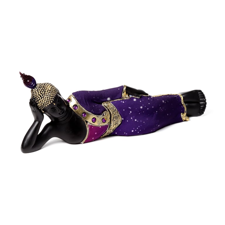 Purple & Black Reclining Resin Buddha Figurine Decorative Home Decor Statue
