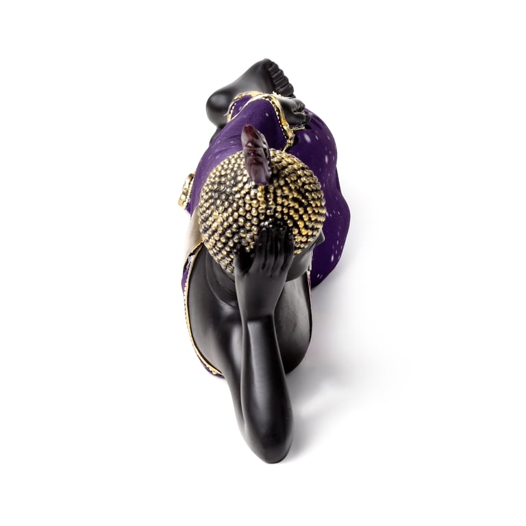 Purple & Black Reclining Resin Buddha Figurine Decorative Home Decor Statue