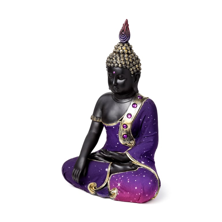 Purple Black Resin Buddha Figurine - Meditation Statue Home Decor