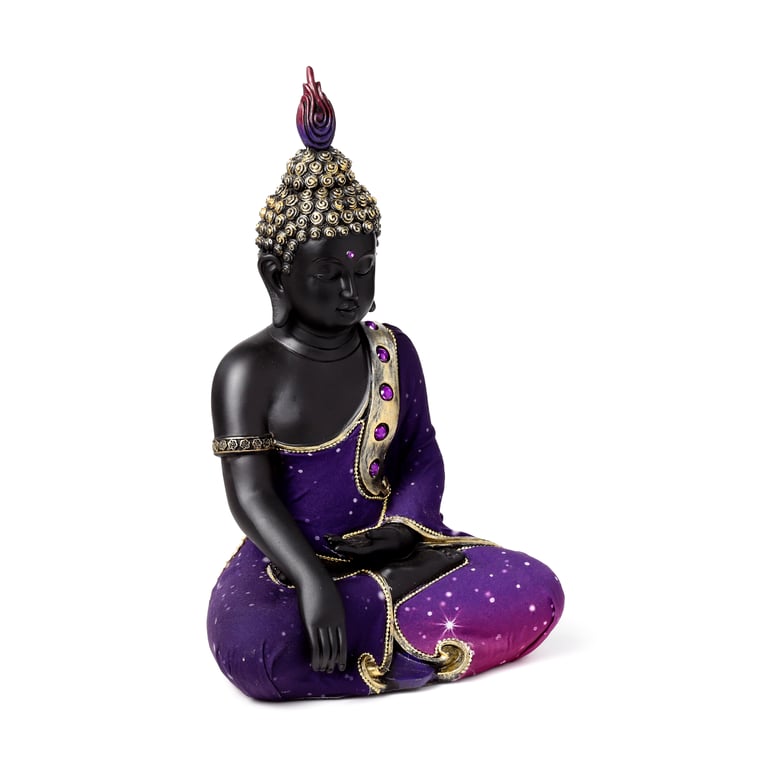 Purple Black Resin Buddha Figurine - Meditation Statue Home Decor
