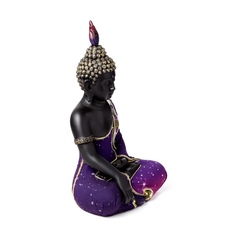 Purple Black Resin Buddha Figurine - Meditation Statue Home Decor