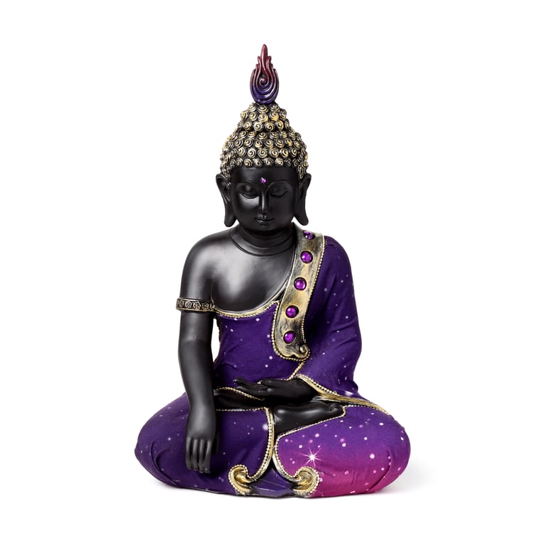 Purple Black Resin Buddha Figurine - Meditation Statue Home Decor