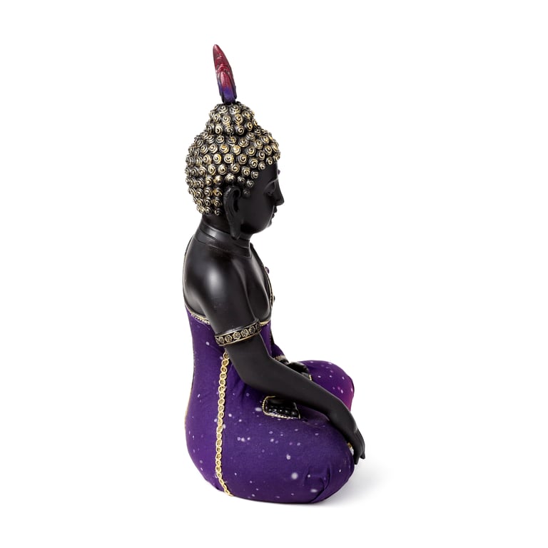 Purple Black Resin Buddha Figurine - Meditation Statue Home Decor