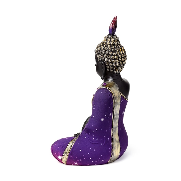 Purple Black Resin Buddha Figurine - Meditation Statue Home Decor