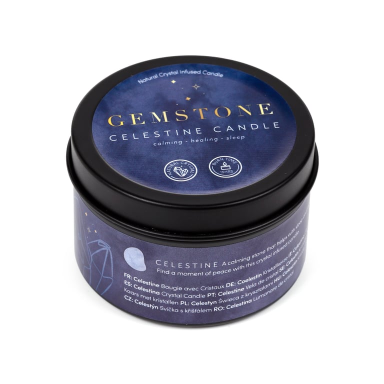 Crystal Gemstone & Dried Flower Beeswax Soy Candle - 15 Hour Burn Time
