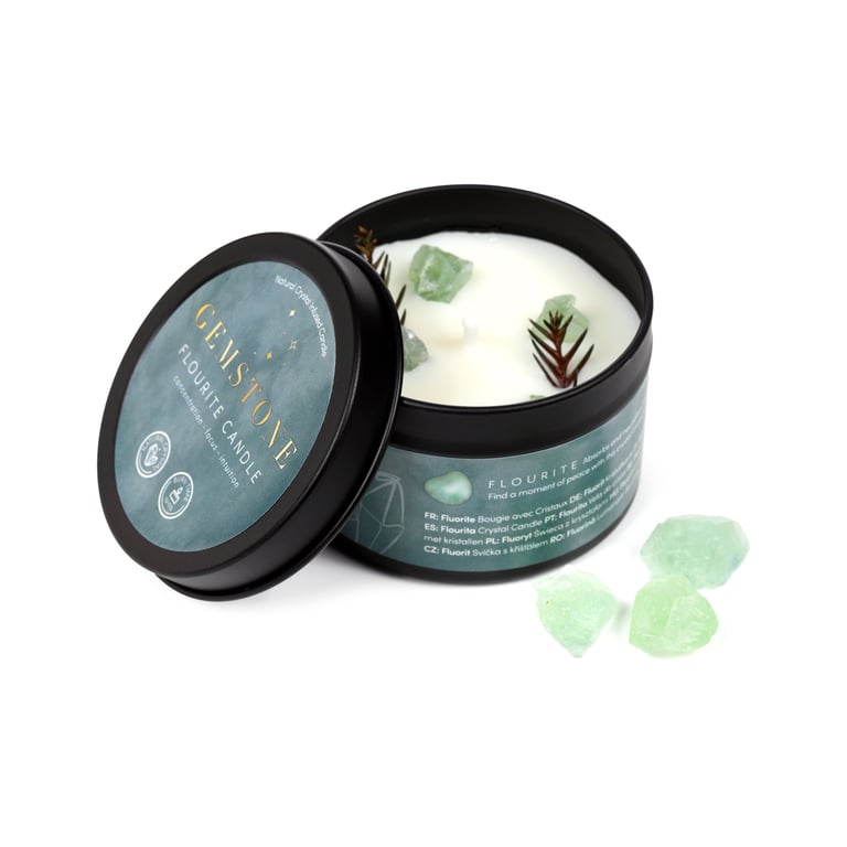 Crystal Gemstone & Dried Flower Beeswax Soy Candle - 15 Hour Burn Time