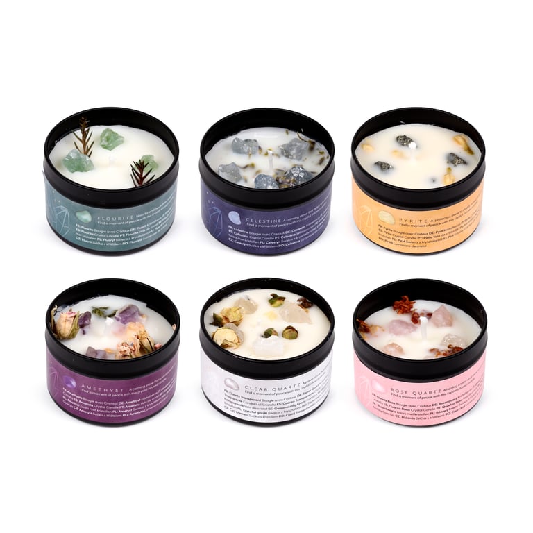 Crystal Gemstone & Dried Flower Beeswax Soy Candle - 15 Hour Burn Time