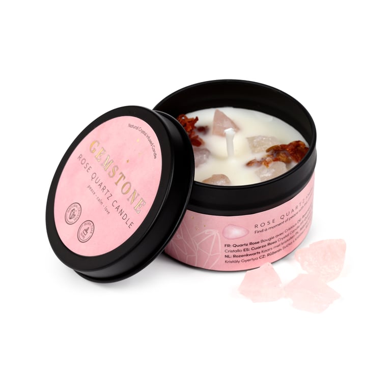Crystal Gemstone & Dried Flower Beeswax Soy Candle - 15 Hour Burn Time