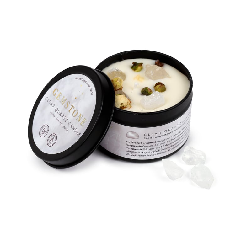 Crystal Gemstone & Dried Flower Beeswax Soy Candle - 15 Hour Burn Time