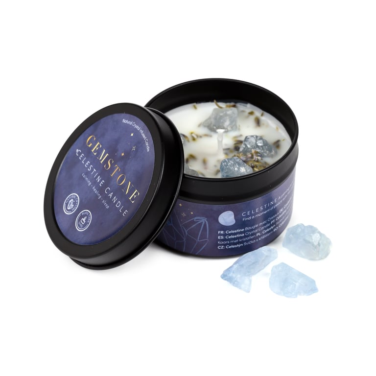 Crystal Gemstone & Dried Flower Beeswax Soy Candle - 15 Hour Burn Time