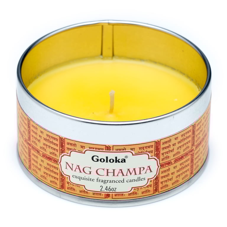 Goloka Wax Candle Tin - Nag Champa Scented Candle - 6 Hour Burn Time, Eco-Friendly Soy and Palm Wax Mix