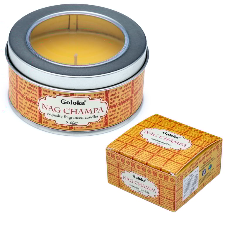 Goloka Wax Candle Tin - Nag Champa Scented Candle - 6 Hour Burn Time, Eco-Friendly Soy and Palm Wax Mix