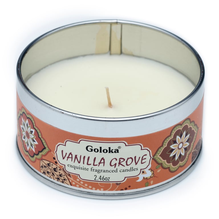 Goloka Vanilla Grove Wax Candle - Sustainable Paraffin Soy Palm Wax Blend, 6 Hour Burn Time