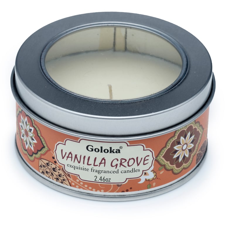 Goloka Vanilla Grove Wax Candle - Sustainable Paraffin Soy Palm Wax Blend, 6 Hour Burn Time