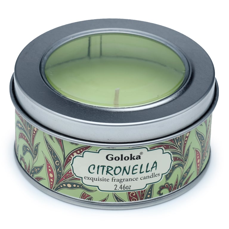 Goloka Paraffin Soy Palm Wax Citronella Candle Tin - 6 Hour Burn Time, Ethical Sustainable