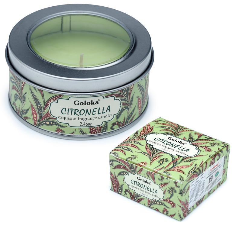 Goloka Paraffin Soy Palm Wax Citronella Candle Tin - 6 Hour Burn Time, Ethical Sustainable