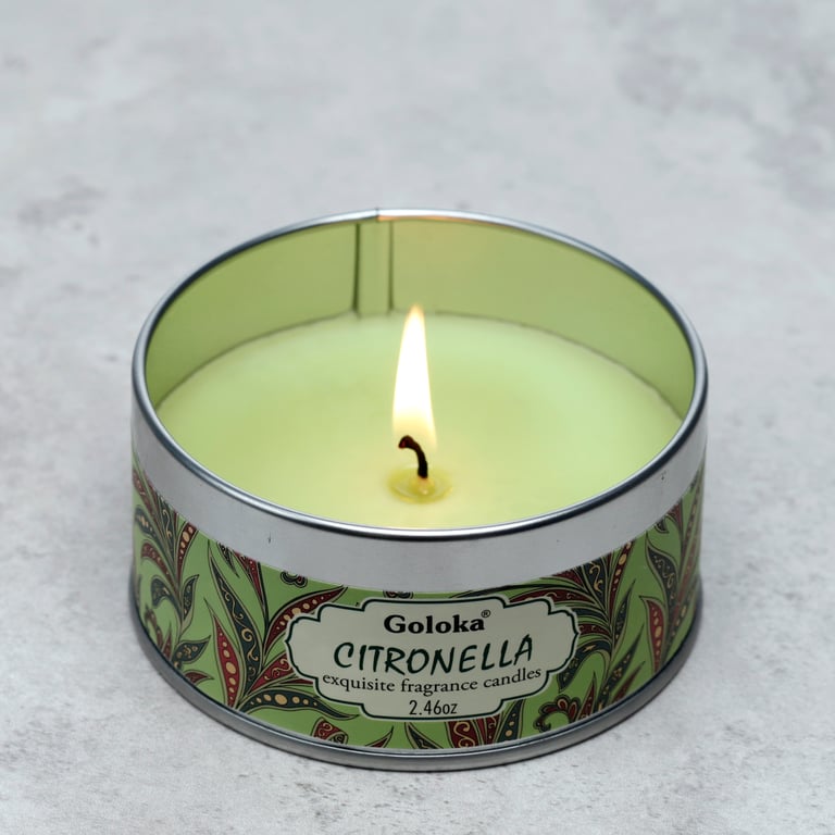 Goloka Paraffin Soy Palm Wax Citronella Candle Tin - 6 Hour Burn Time, Ethical Sustainable