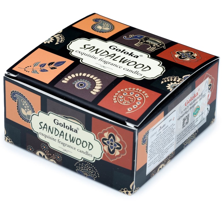 Goloka Wax Candle Tin - Ethical Sandalwood Scented Paraffin Soy Palm Wax Blend, 6 Hour Burn Time