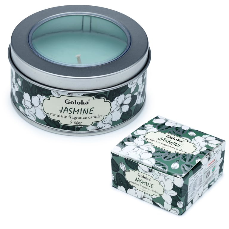 Goloka Jasmine Wax Candle Tin - Ethical Palm Oil Soy Wax Blend, 6-Hour Burn Time