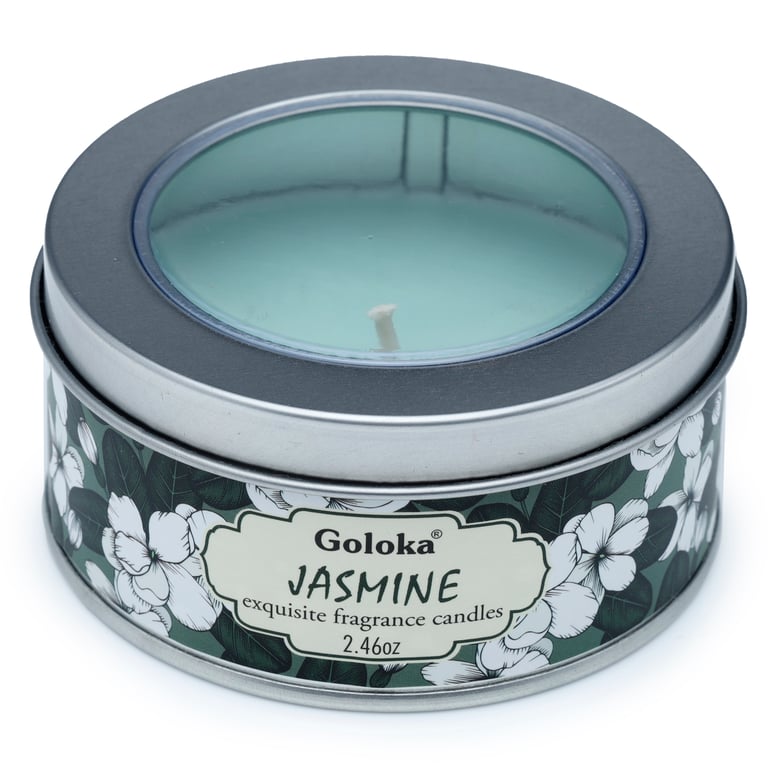 Goloka Jasmine Wax Candle Tin - Ethical Palm Oil Soy Wax Blend, 6-Hour Burn Time