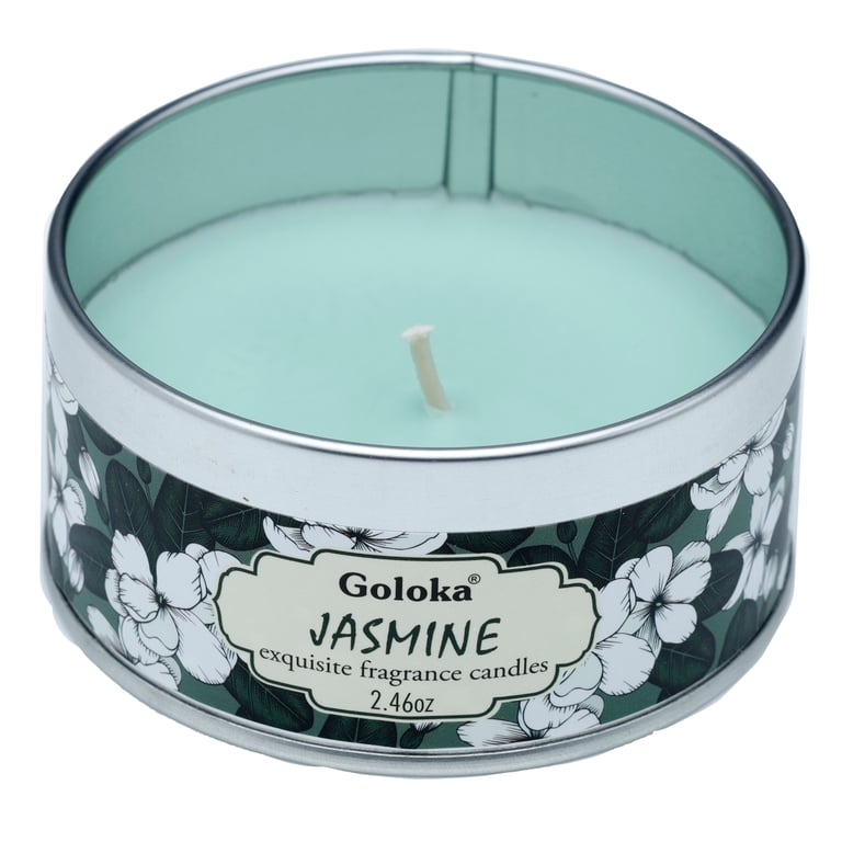 Goloka Jasmine Wax Candle Tin - Ethical Palm Oil Soy Wax Blend, 6-Hour Burn Time