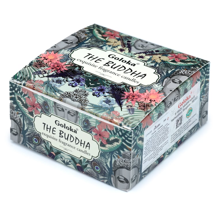 Goloka Wax Candle Tin - The Buddha: Sustainable Paraffin Soy Palm Wax Blend, 6 Hours Burn Time