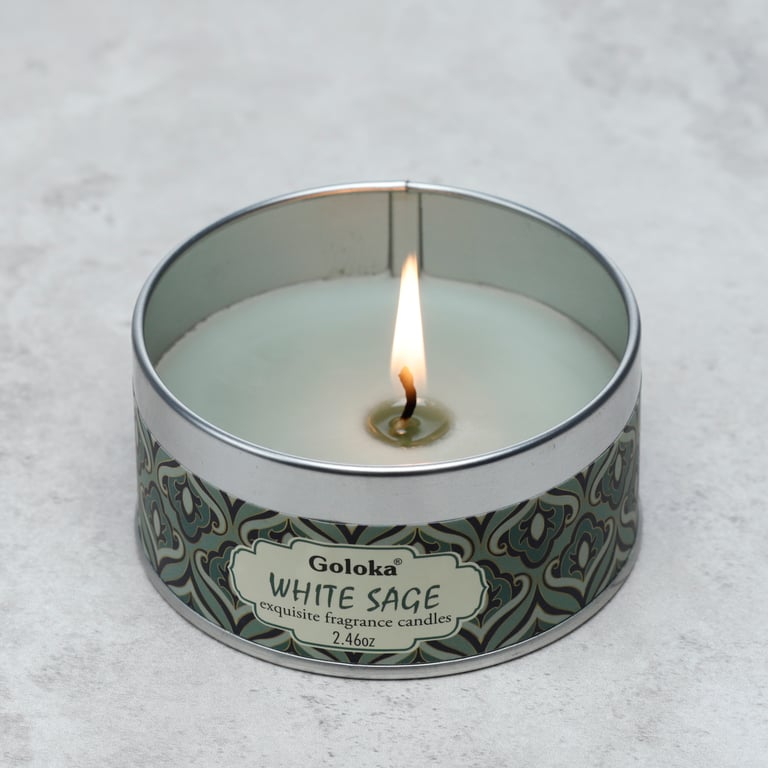 Goloka White Sage Wax Candle Tin - Sustainable Soy & Paraffin Blend, 6 Hour Burn Time