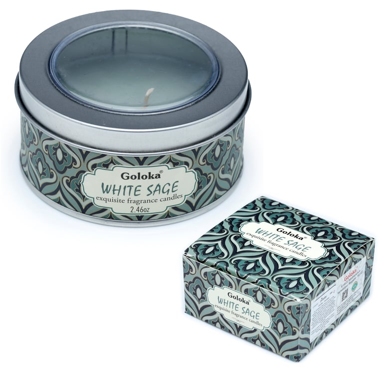 Goloka White Sage Wax Candle Tin - Sustainable Soy & Paraffin Blend, 6 Hour Burn Time