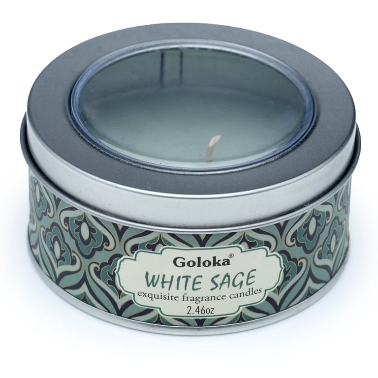 Goloka White Sage Wax Candle Tin - Sustainable Soy & Paraffin Blend, 6 Hour Burn Time