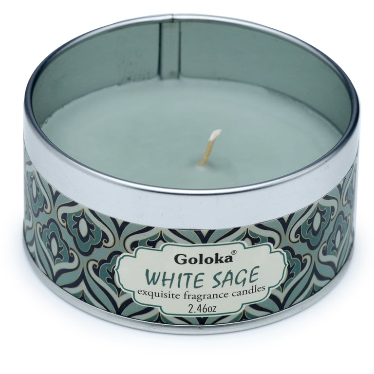 Goloka White Sage Wax Candle Tin - Sustainable Soy & Paraffin Blend, 6 Hour Burn Time