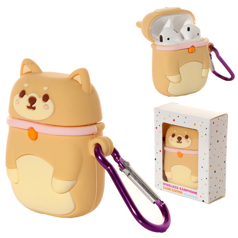 Wireless Earphone Silicone Case Cover - Shiba Inu Dog Snaps Securely