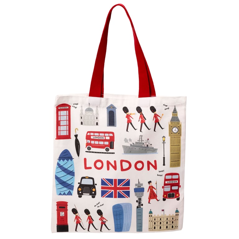London Souvenir Reusable Cotton Polyester Tote Bag - Handy Shopping Bag