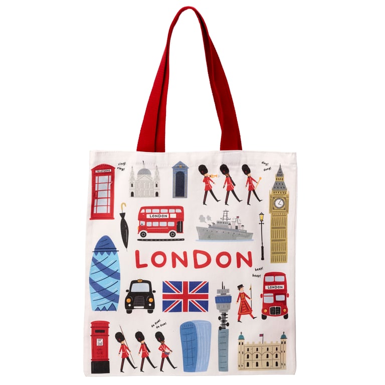 London Souvenir Reusable Cotton Polyester Tote Bag - Handy Shopping Bag
