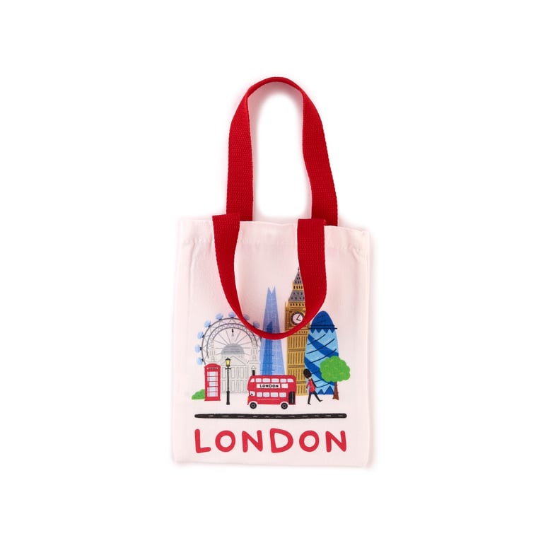 London Small Reusable Cotton Polyester Tote Bag - Hand Washable Souvenir