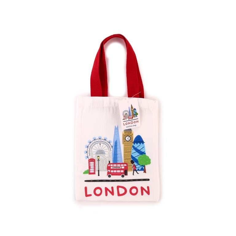 London Small Reusable Cotton Polyester Tote Bag - Hand Washable Souvenir