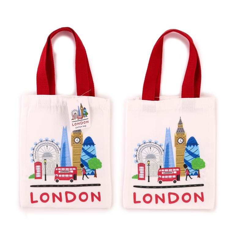 London Small Reusable Cotton Polyester Tote Bag - Hand Washable Souvenir